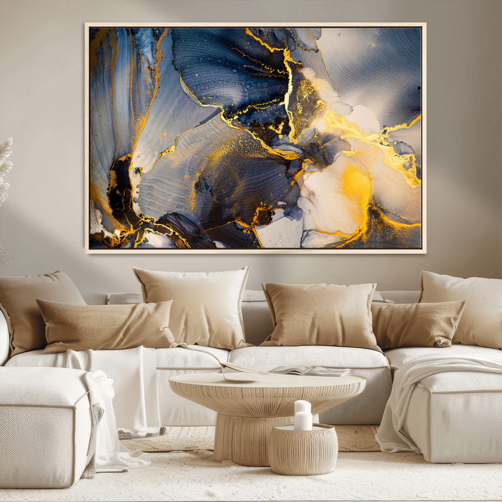 Large Abstract Wall Art Print -  Gold and Blue Abstract