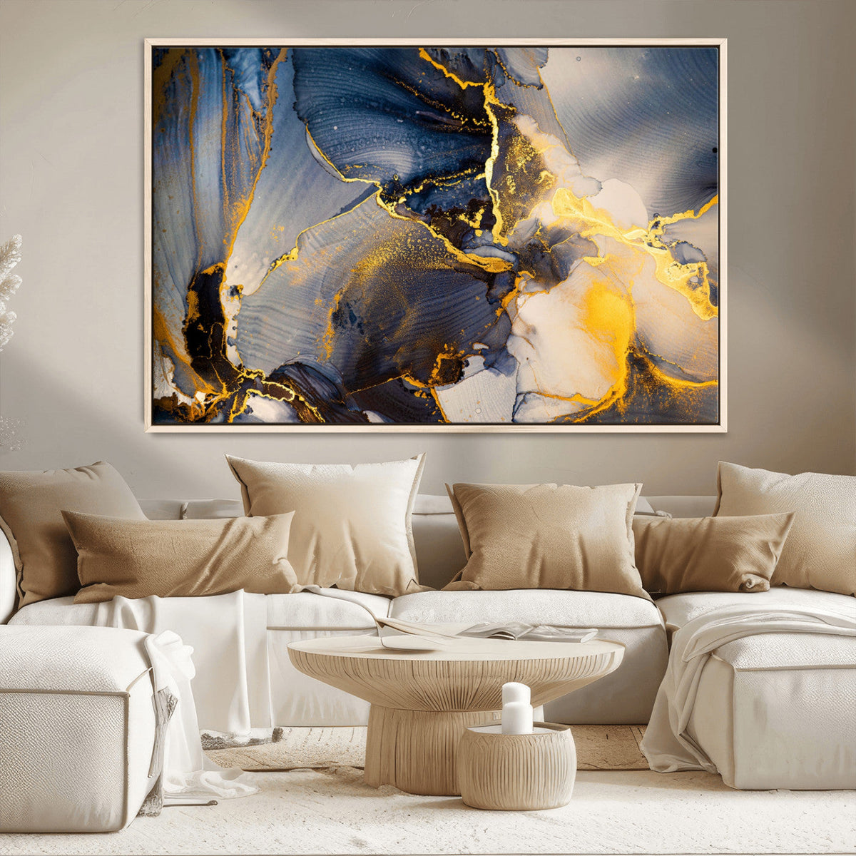 Large Abstract Wall Art Print -  Gold and Blue Abstract