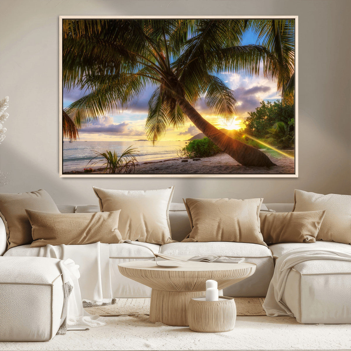 Tropical Island Sunset on the Beach Palms Wall Art Canvas