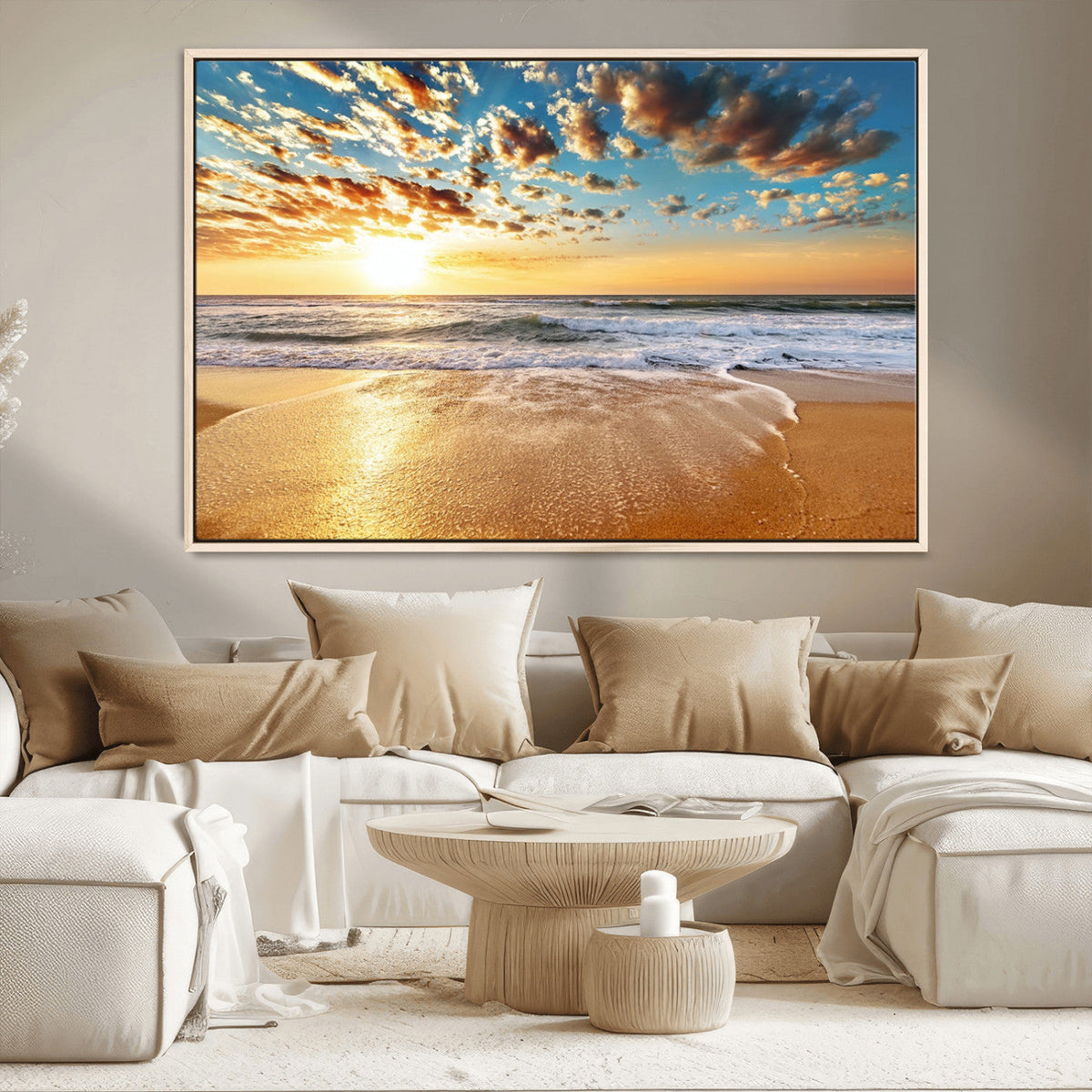 Golden Sunset Beach Print Canvas Wall Art, Giclee Canvas