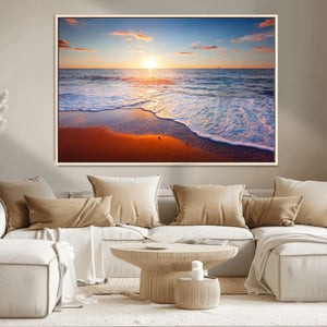Tropical Ocean Sunset Wall Art Canvas Print, Golden Beach