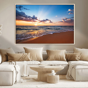 Serene Ocean Sunset Canvas Print, Golden Hour Beach Wall