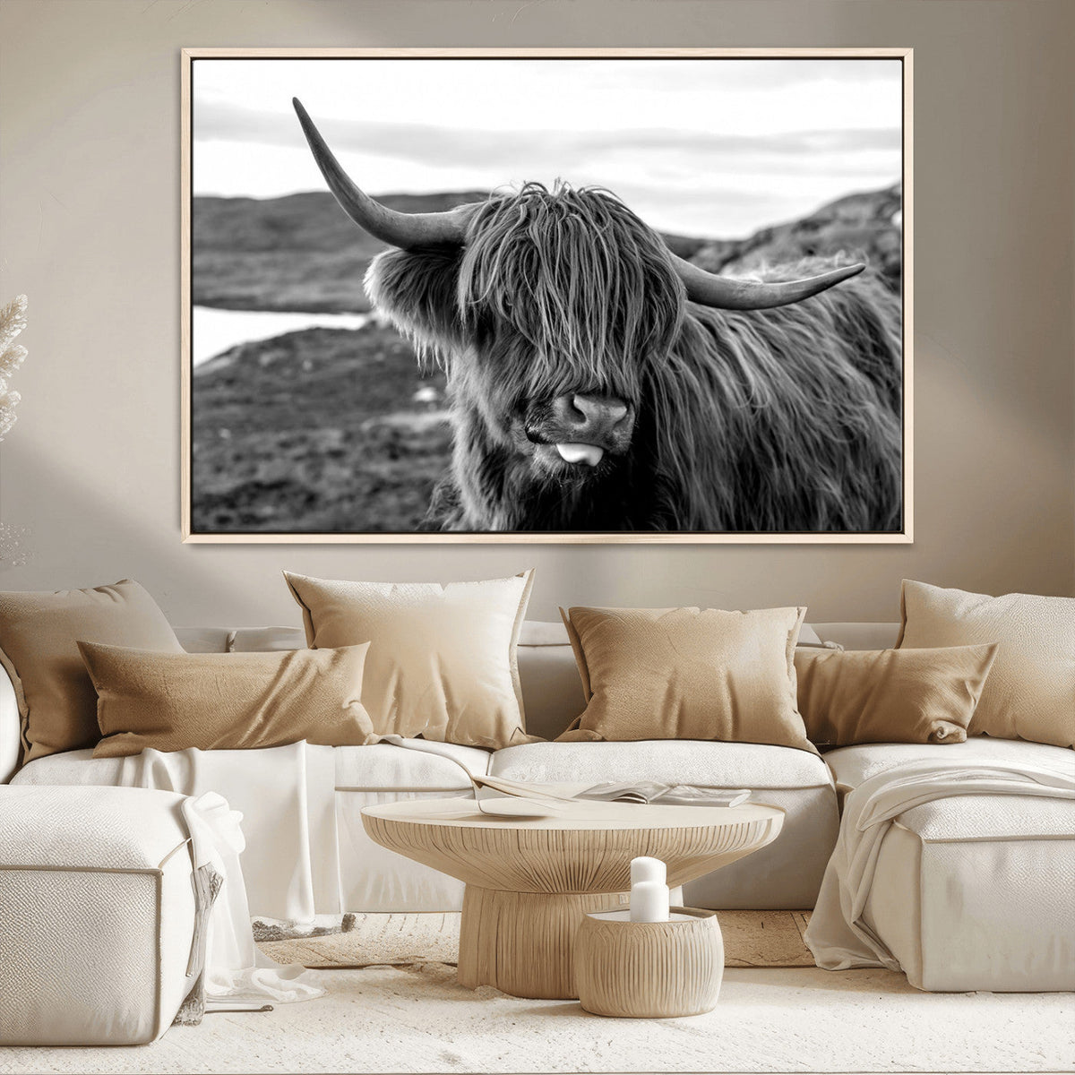 Longhorn Steer Canvas Print Wall Art, Highland Cow Canvas