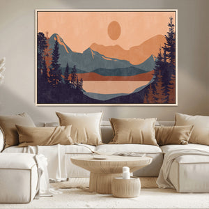 Modern Boho Sunset Canvas Print, Mountain Landscape Triptych