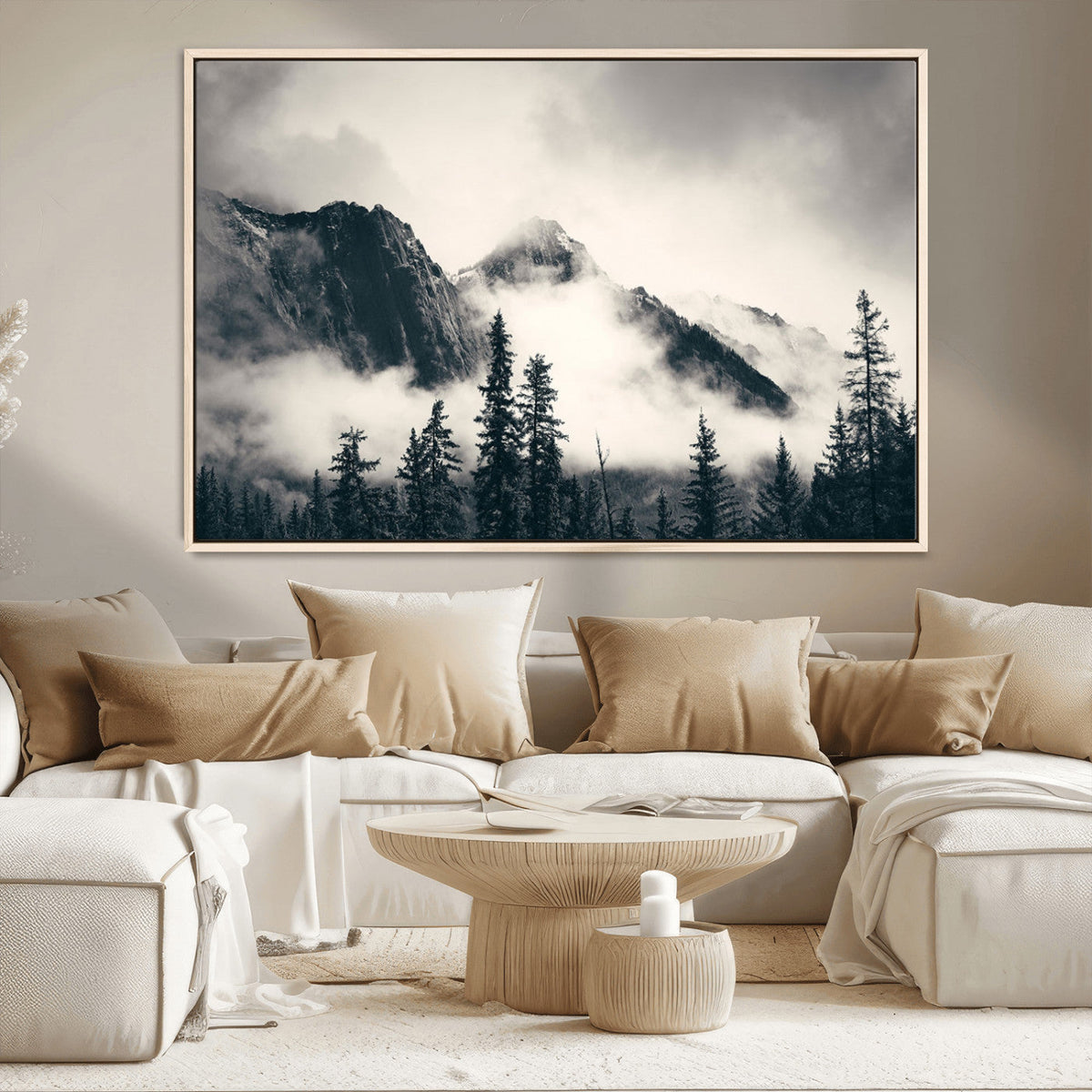 Large Foggy Mountain Forest Wall Art Canvas Print | Misty
