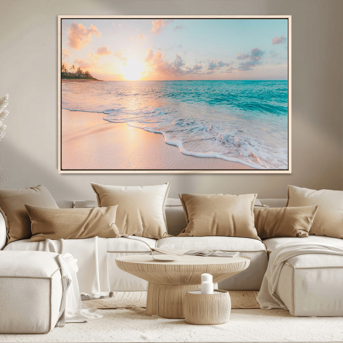Beach Sunrise Wall Art, Coastal Seascape Canvas Print, Ocean
