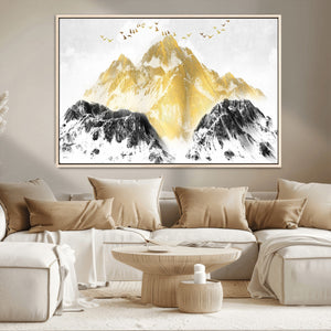 Golden Mountain Triptych Wall Art Canvas Print, Modern