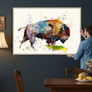 Abstract Buffalo Wall Art, Western Watercolor Bison Canvas
