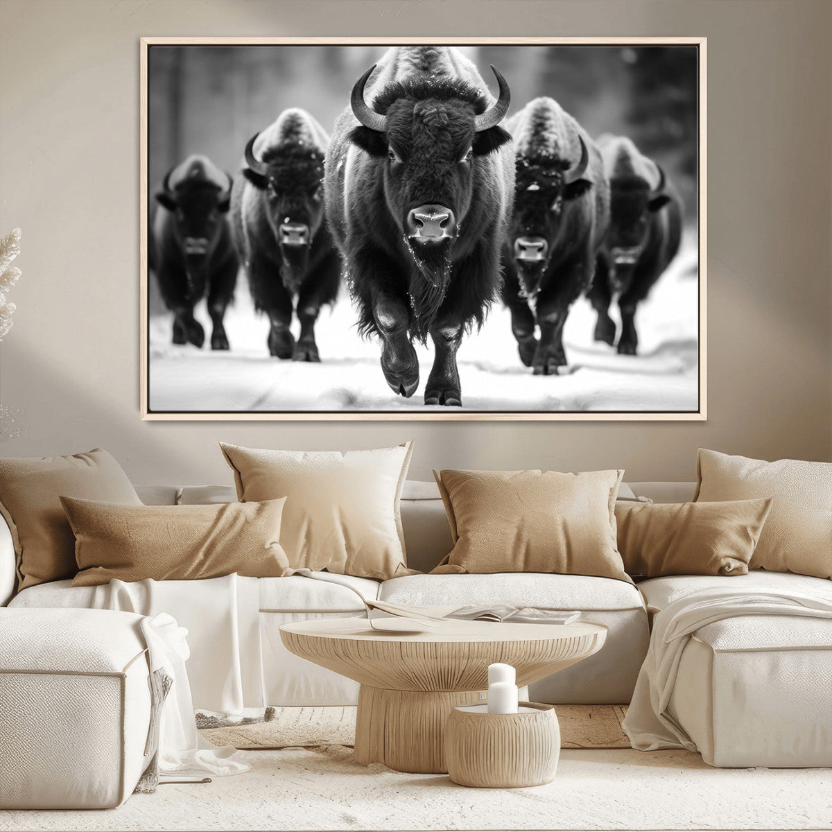 American Bison Art | Buffalo Herd Wall Art Canvas Print, BW