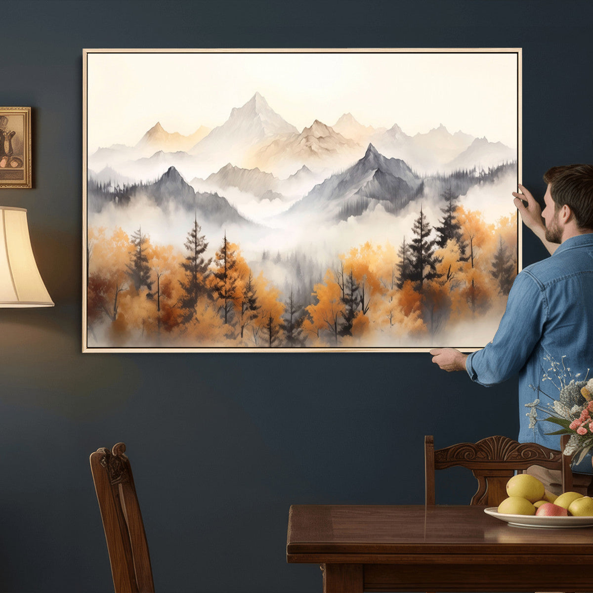 Abstract Mountain Wall Art | Misty Mountain Forest and