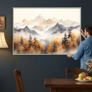 Abstract Mountain Wall Art | Misty Mountain Forest and