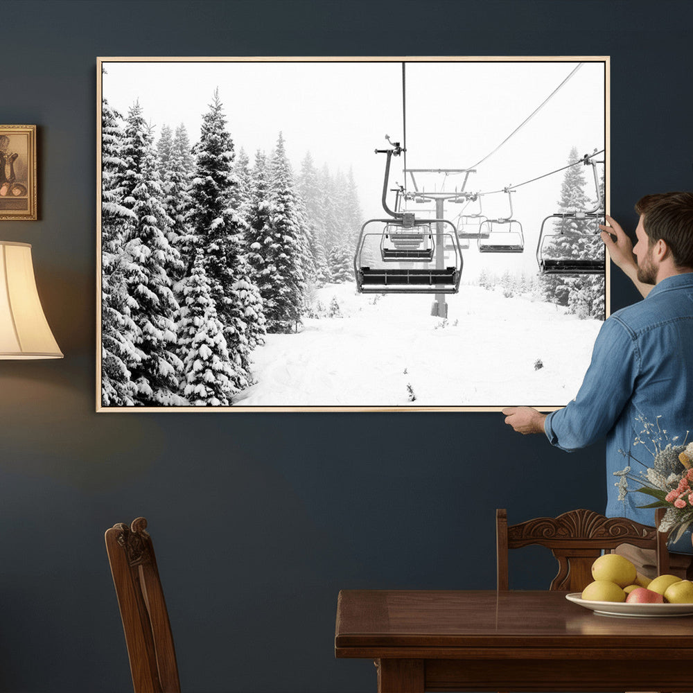 Ski Wall Art - Ski Lift Wall Art Canvas Print Snow Covered