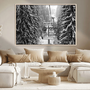 Winter Ski Lift Black and White Canvas Wall Art – Alpine
