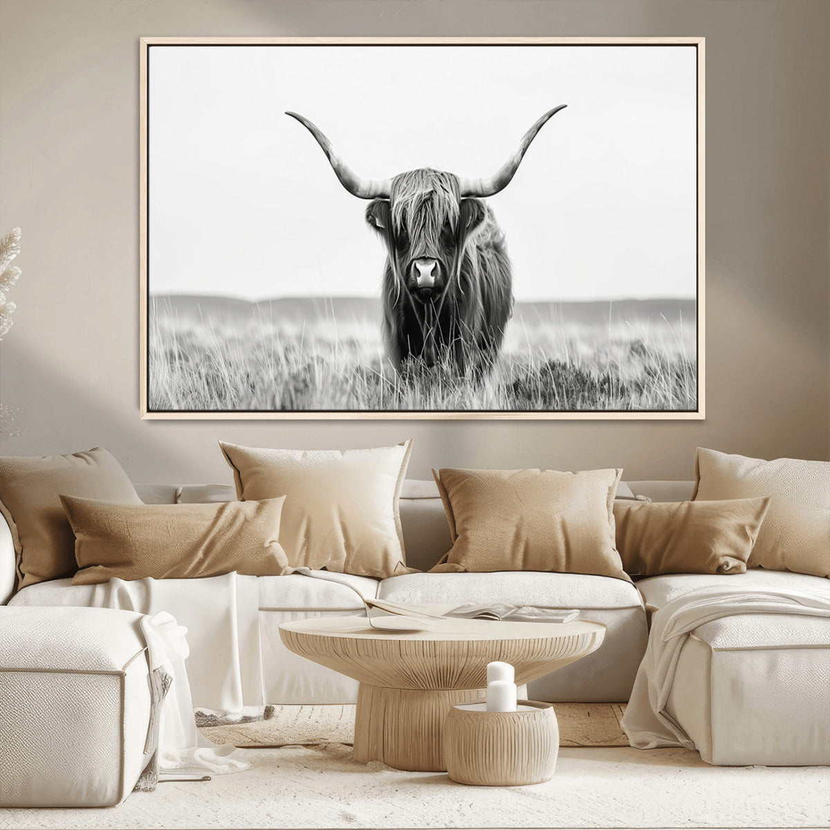 Highland Cow Canvas Wall Art – Majestic Beauty in Black and