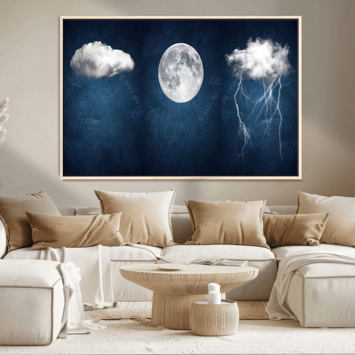 Dark Blue Cloud Art, 3 Piece Indigo Blue Wall Art, Aesthetic