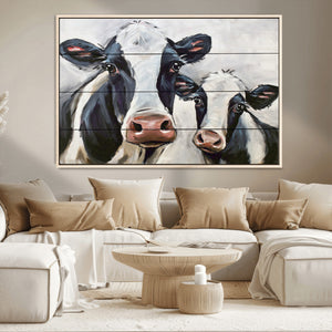 Vintage Baby and Mom Cattle Wall Art Canvas Print