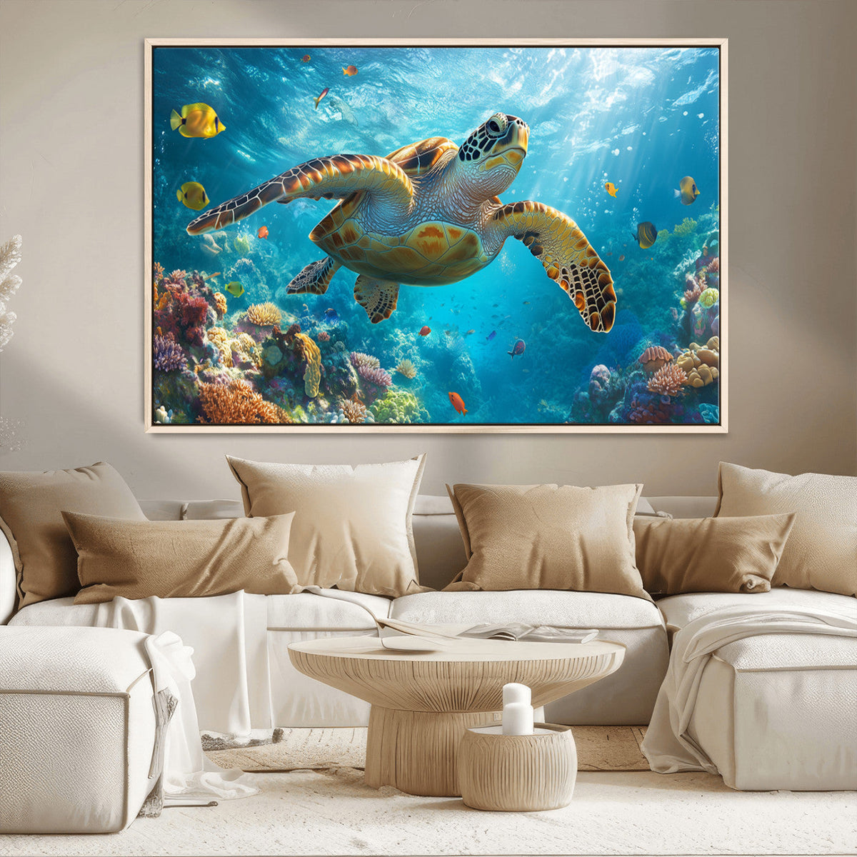 Sea Turtle Underwater Canvas Wall Art Print - Vibrant Ocean