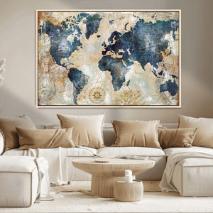 World Map Canvas Print – Framed Wall Art for Couples,