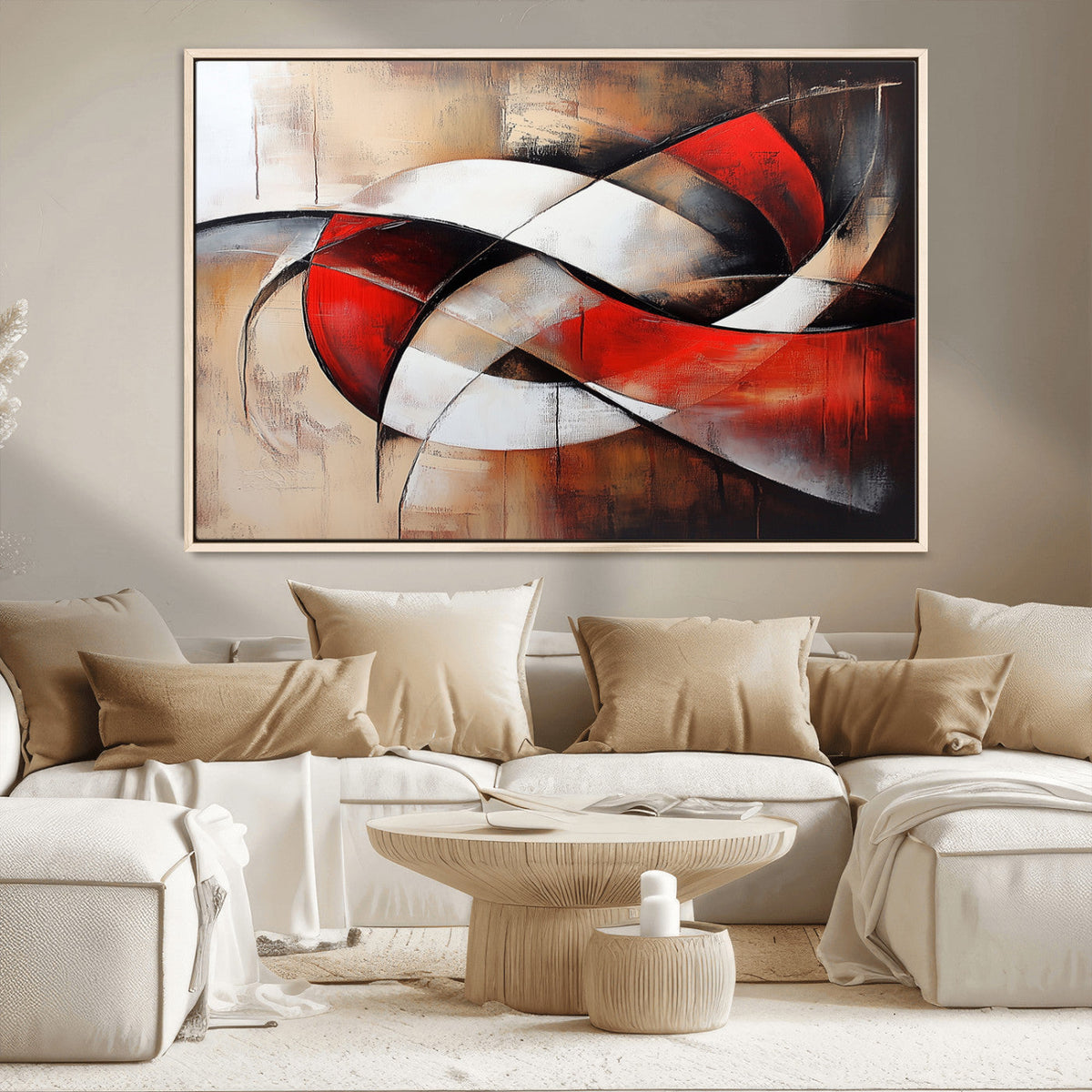 Abstract Wall Art - Modern Red and White Canvas Wall Art