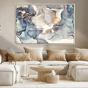Abstract Blue and Gold Canvas Wall Art - Fluid Modern Ink