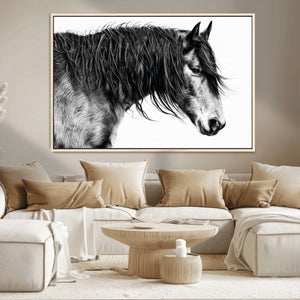 Majestic Horse Wall Art – Framed Black White Portrait Canvas