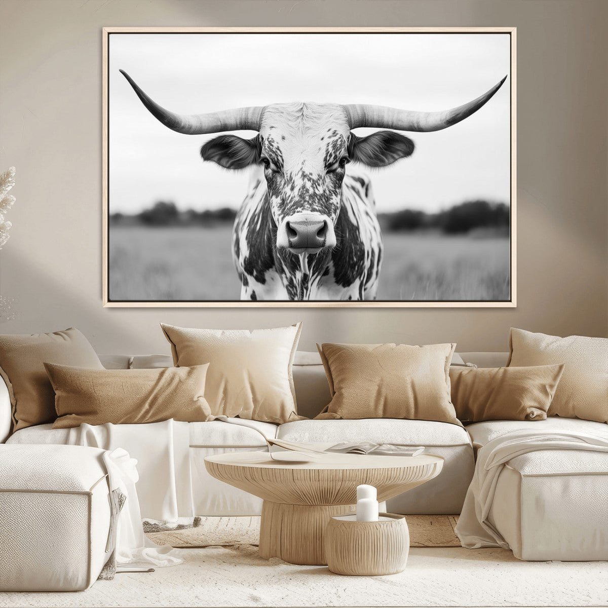 Highland Cow Wall Art Canvas Print – Black and White Western