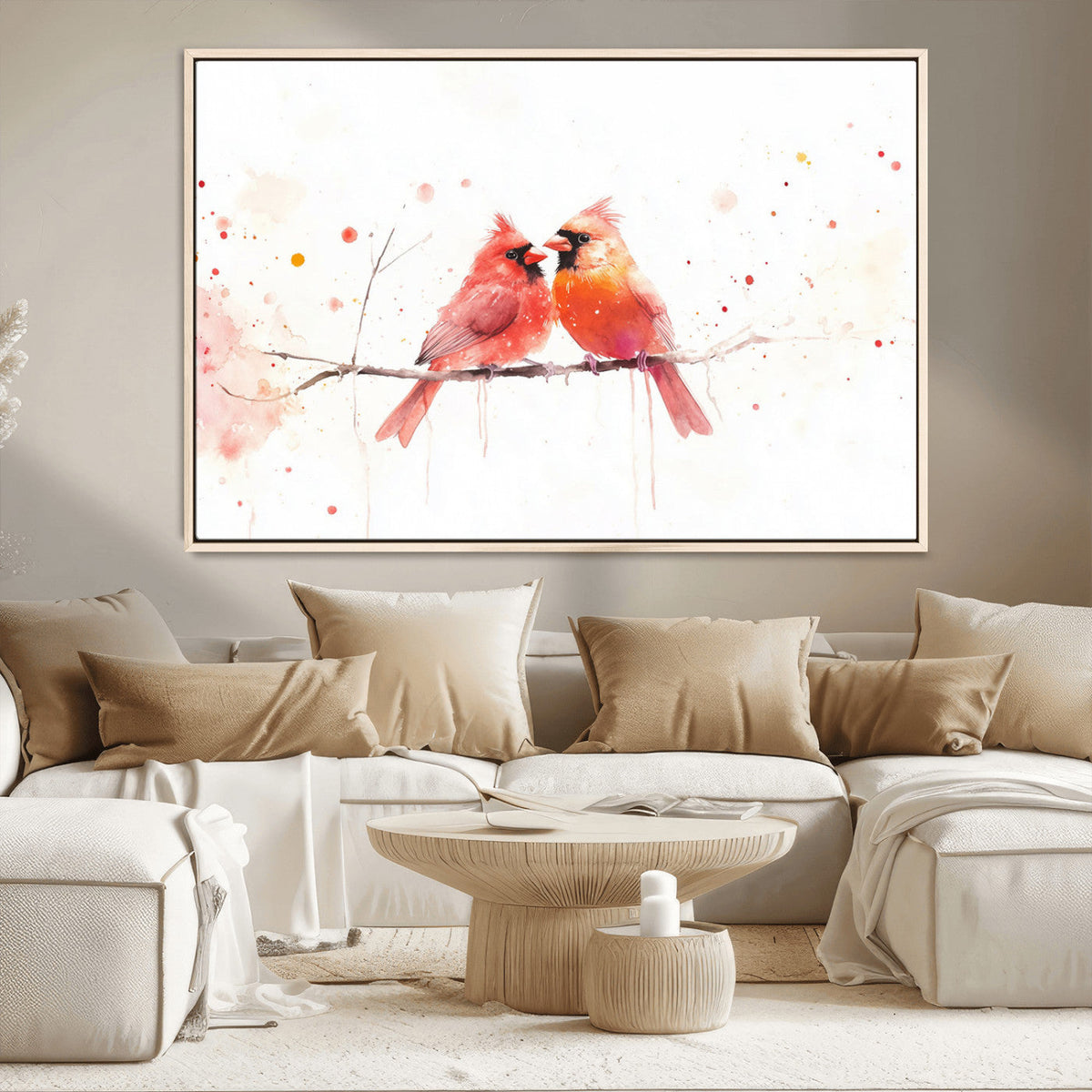 Cardinal Bird Canvas Wall Art - Male and Female Cardinal