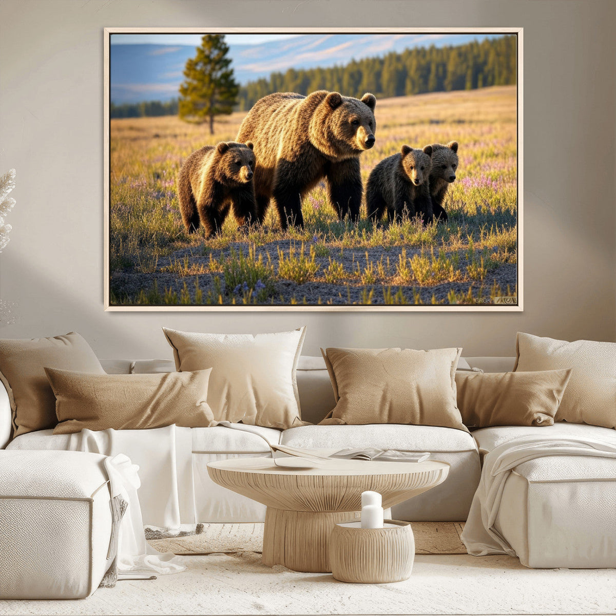 Grizzly Bear Family Wall Art Canvas Print – Majestic