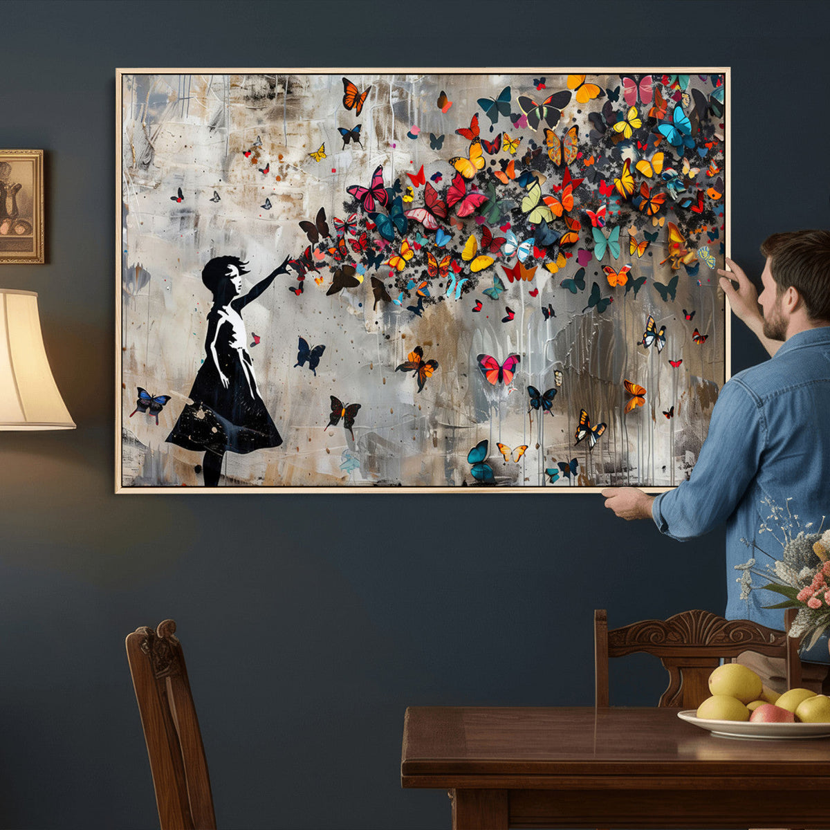 Banksy Butterfly Girl Wall Art – Modern Graffiti Canvas