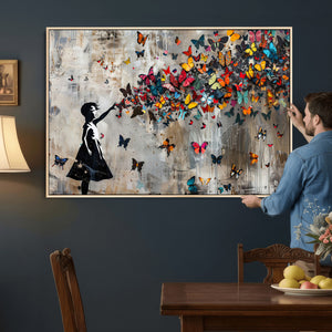 Banksy Butterfly Girl Wall Art – Modern Graffiti Canvas