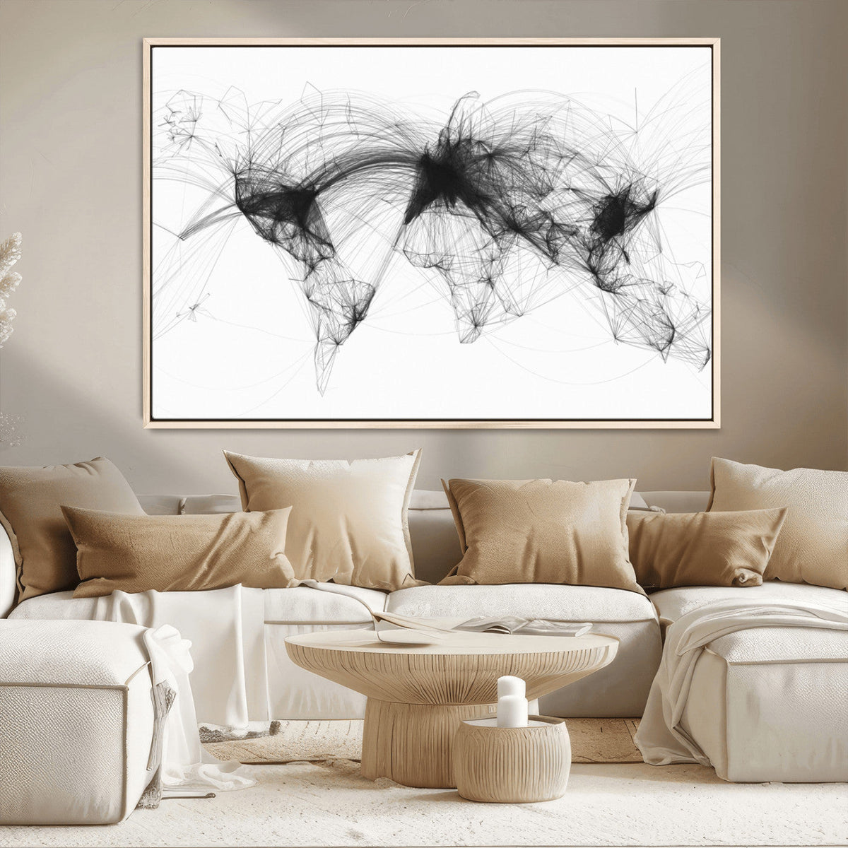 Flight Routes Air Traffic Map Canvas Wall Art - Framed -