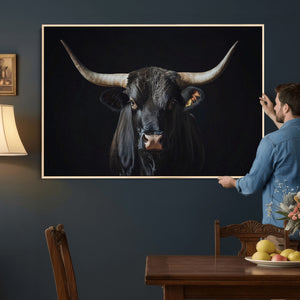 Majestic Longhorn Bull Wall Art Canvas Print – Dark