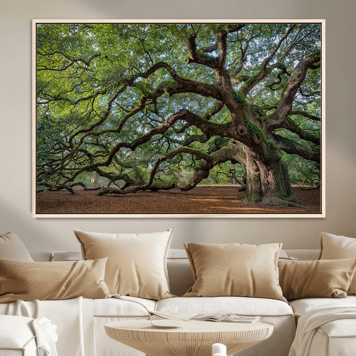 Historic Tree Wall Art – Framed Mossy Branch Canvas Artwork,