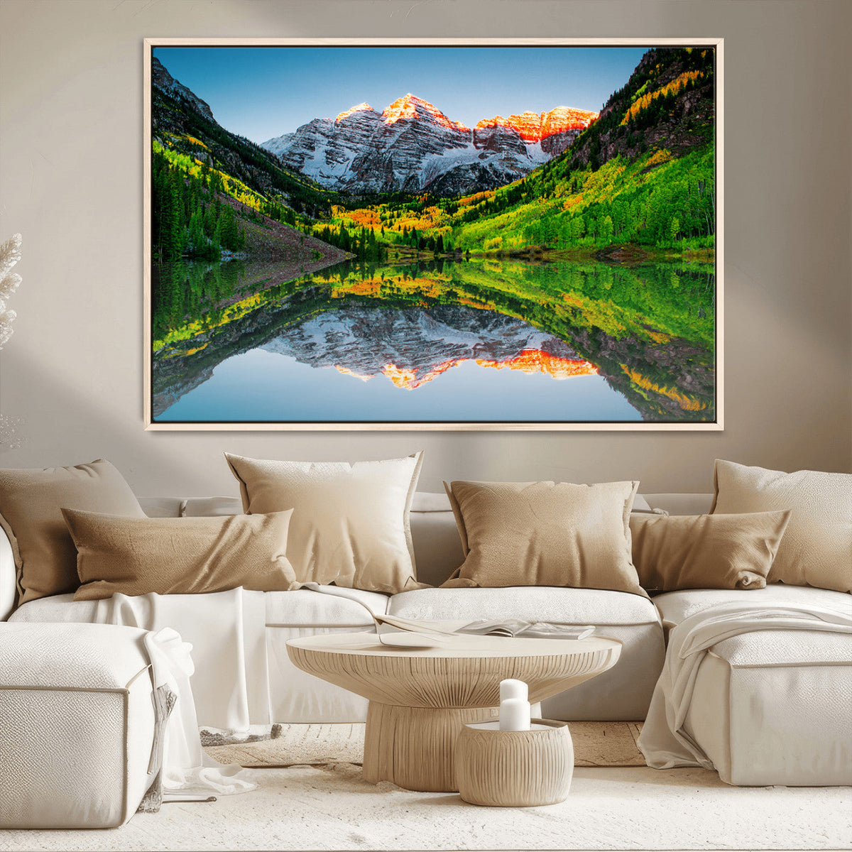 Sunrise Maroon Bells Lake Wall Art Canvas Print – Framed Elk