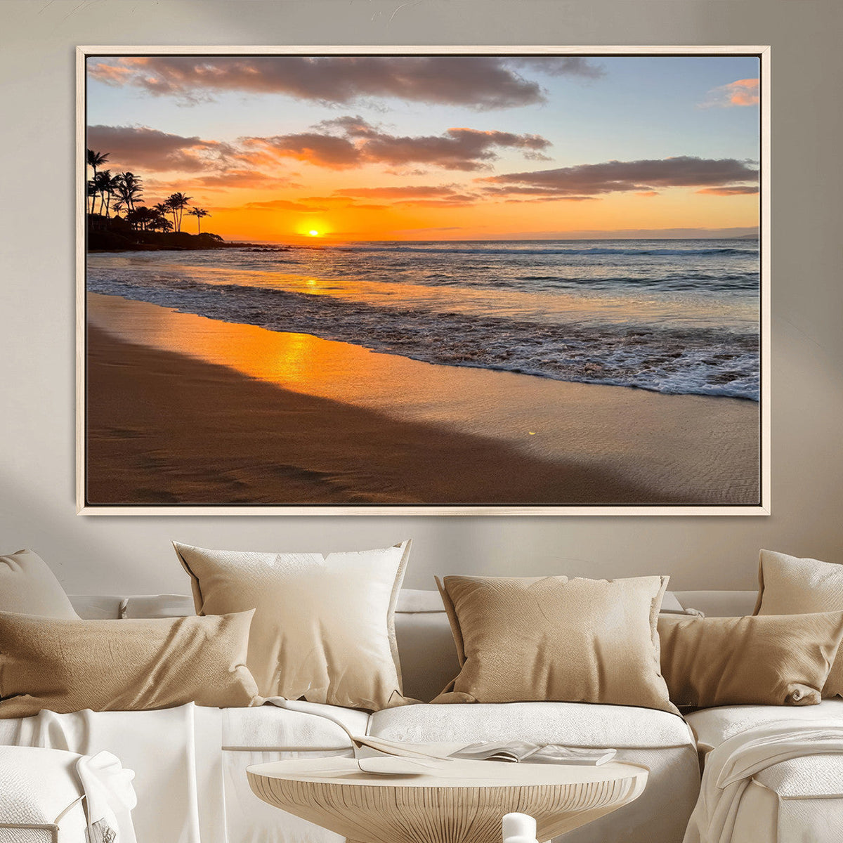 Tropical Beach Wall Art – Framed Sunset Ocean Canvas