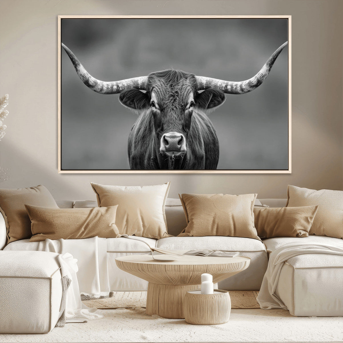 Texas Longhorn Wall Art Canvas Print – Framed Western Bull