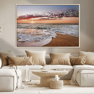 Ocean Sunset Wall Art Canvas Print – Framed Sandy Shore
