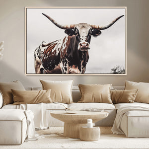 Texas Longhorn Wall Art Canvas Print – Framed Spotted Bull