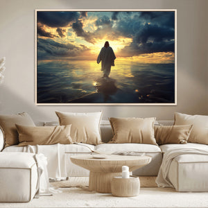 Jesus Walks Wall Art Canvas Print Framed Divine Sunset Art