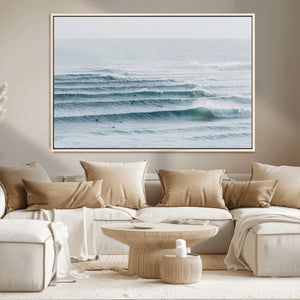 Ocean Waves Wall Art Canvas Print – Framed Surfer Lineup