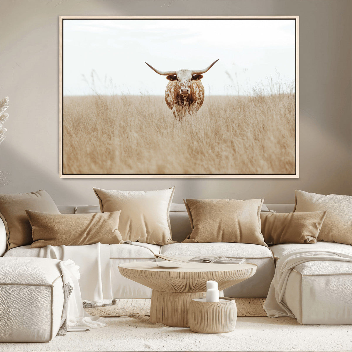 Texas Longhorn Wall Art Canvas Print – Framed Lone Cattle