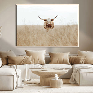 Texas Longhorn Wall Art Canvas Print – Framed Lone Cattle