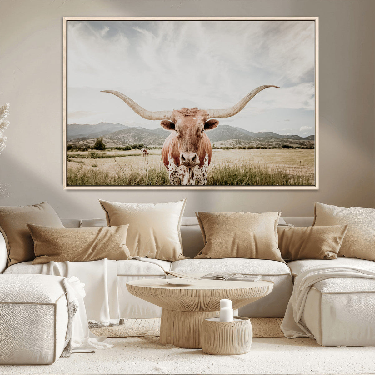 Texas Longhorn Wall Art Canvas Print – Framed Western Cow