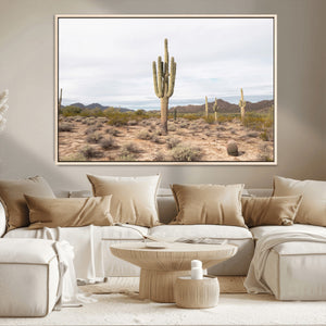 Saguaro Cactus Wall Art – Framed Desert Canvas Artwork,