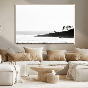 Surfer Cliffs Wall Art Canvas Print – Framed Black White