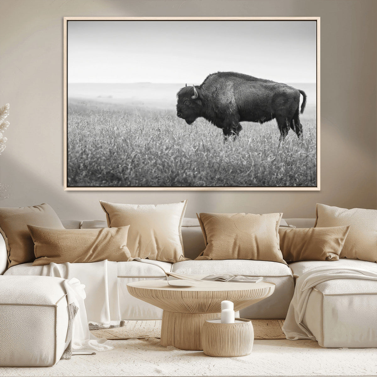 Bison Wall Art Canvas Print – Framed Rustic Wildlife Scene