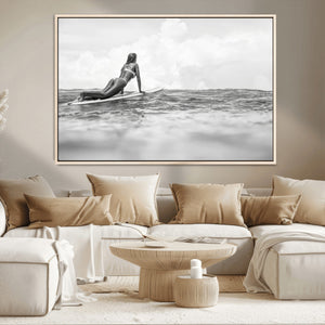 Black and White Surfing Wall Art Canvas Print – Framed Ocean