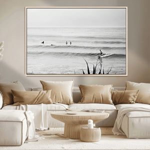 Surfer Silhouette Wall Art – Framed Calm Ocean Canvas
