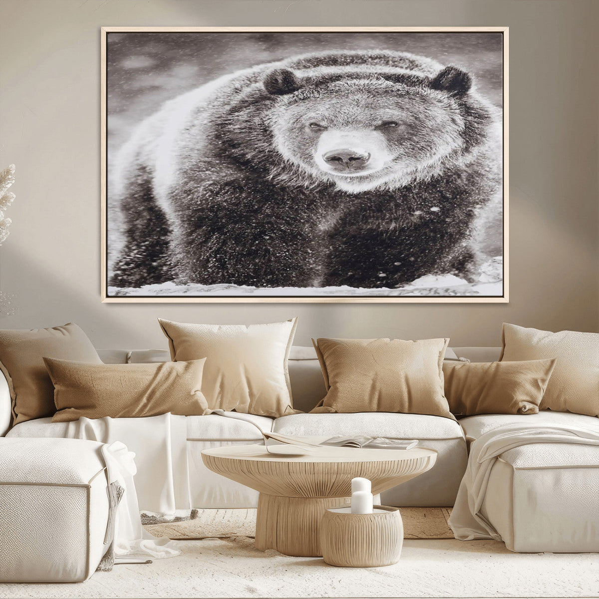 Grizzly Bear Wall Art Canvas Print – Framed Rustic Lodge Art