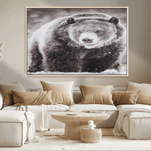 Grizzly Bear Wall Art Canvas Print – Framed Rustic Lodge Art